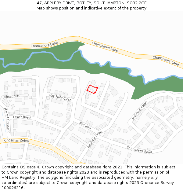 47, APPLEBY DRIVE, BOTLEY, SOUTHAMPTON, SO32 2GE: Location map and indicative extent of plot