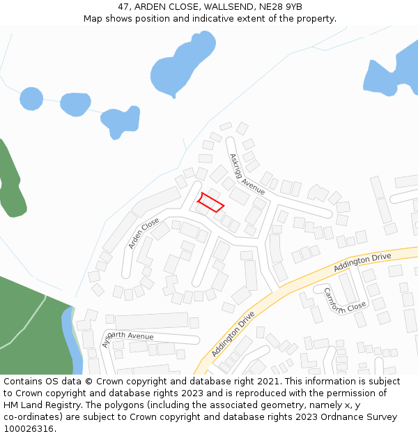 47, ARDEN CLOSE, WALLSEND, NE28 9YB: Location map and indicative extent of plot