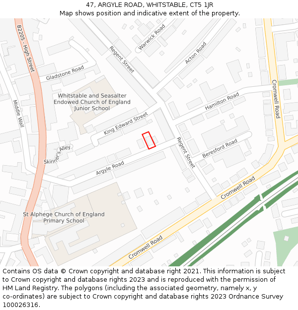 47, ARGYLE ROAD, WHITSTABLE, CT5 1JR: Location map and indicative extent of plot