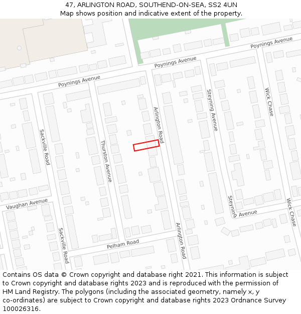 47, ARLINGTON ROAD, SOUTHEND-ON-SEA, SS2 4UN: Location map and indicative extent of plot