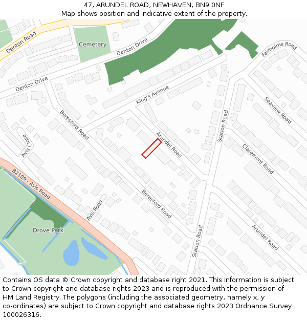 47, ARUNDEL ROAD, NEWHAVEN, BN9 0NF: Location map and indicative extent of plot