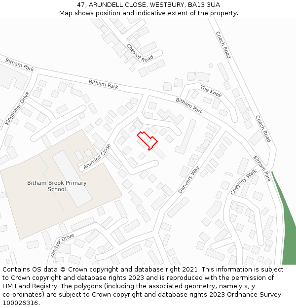 47, ARUNDELL CLOSE, WESTBURY, BA13 3UA: Location map and indicative extent of plot