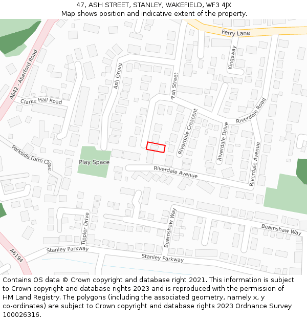 47, ASH STREET, STANLEY, WAKEFIELD, WF3 4JX: Location map and indicative extent of plot