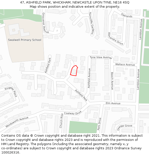 47, ASHFIELD PARK, WHICKHAM, NEWCASTLE UPON TYNE, NE16 4SQ: Location map and indicative extent of plot