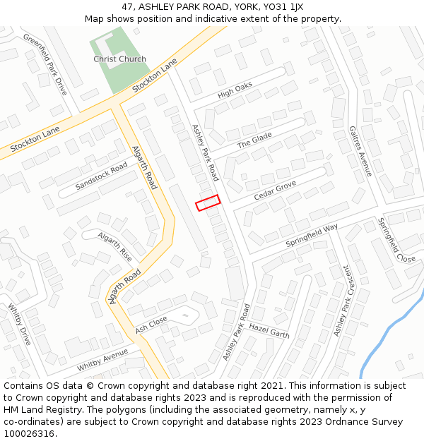 47, ASHLEY PARK ROAD, YORK, YO31 1JX: Location map and indicative extent of plot