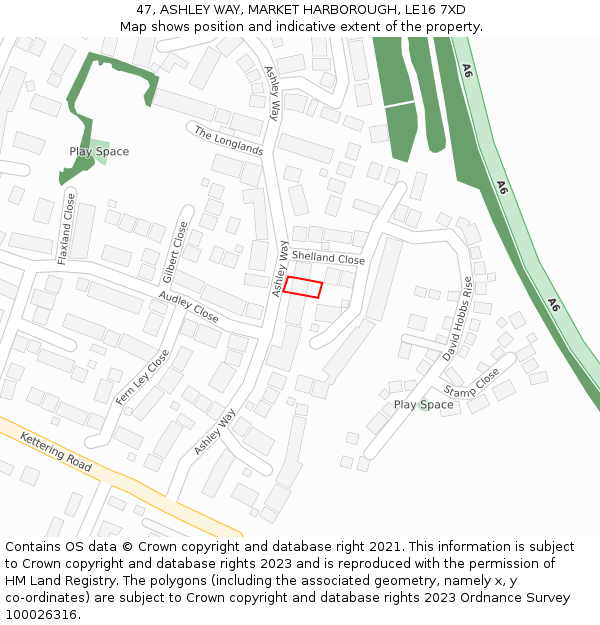 47, ASHLEY WAY, MARKET HARBOROUGH, LE16 7XD: Location map and indicative extent of plot