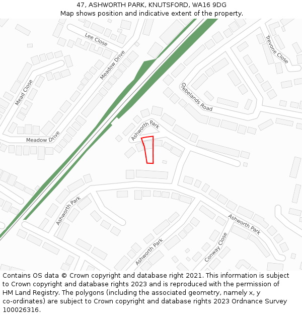 47, ASHWORTH PARK, KNUTSFORD, WA16 9DG: Location map and indicative extent of plot