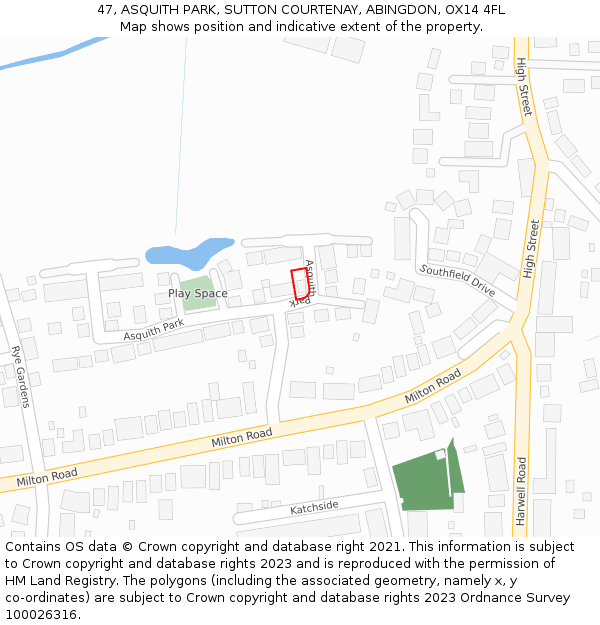 47, ASQUITH PARK, SUTTON COURTENAY, ABINGDON, OX14 4FL: Location map and indicative extent of plot