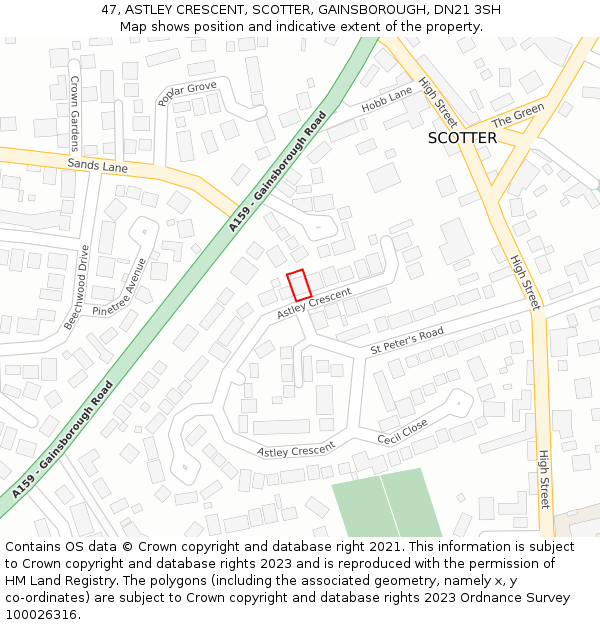 47, ASTLEY CRESCENT, SCOTTER, GAINSBOROUGH, DN21 3SH: Location map and indicative extent of plot