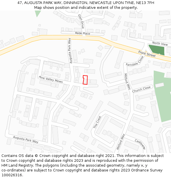 47, AUGUSTA PARK WAY, DINNINGTON, NEWCASTLE UPON TYNE, NE13 7FH: Location map and indicative extent of plot