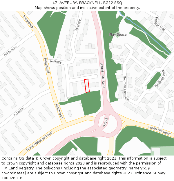 47, AVEBURY, BRACKNELL, RG12 8SQ: Location map and indicative extent of plot