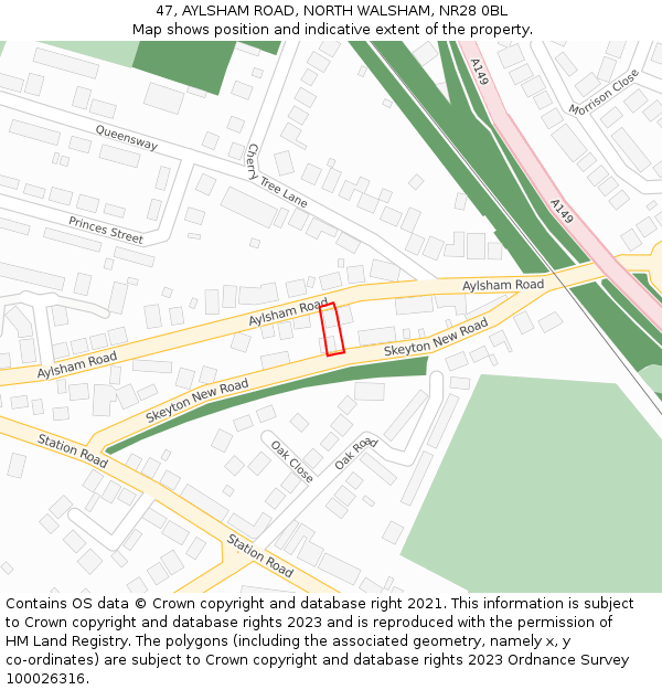 47, AYLSHAM ROAD, NORTH WALSHAM, NR28 0BL: Location map and indicative extent of plot