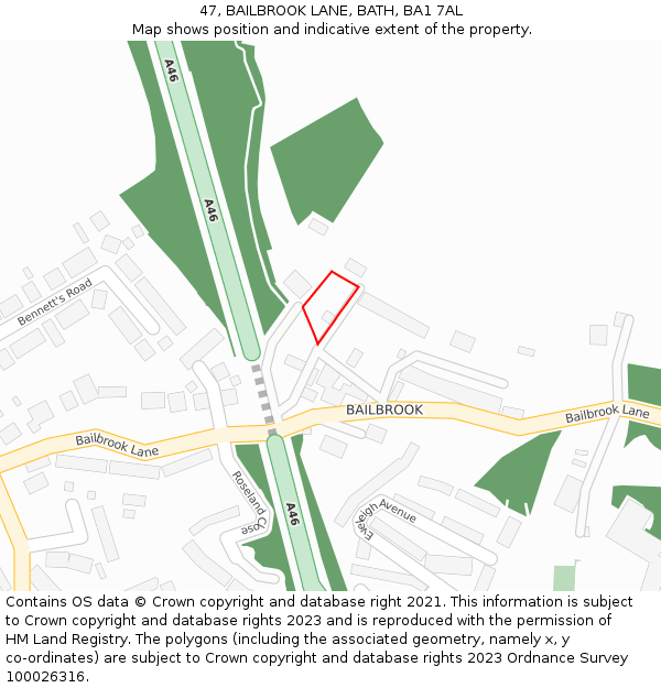 47, BAILBROOK LANE, BATH, BA1 7AL: Location map and indicative extent of plot