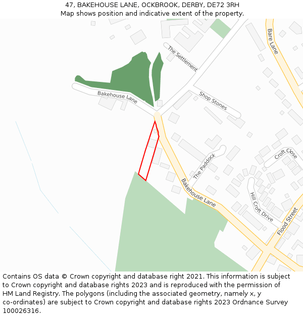 47, BAKEHOUSE LANE, OCKBROOK, DERBY, DE72 3RH: Location map and indicative extent of plot