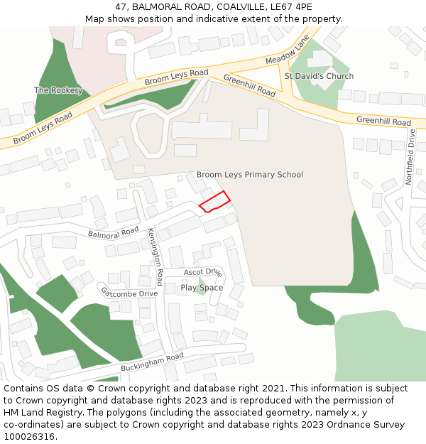 47, BALMORAL ROAD, COALVILLE, LE67 4PE: Location map and indicative extent of plot