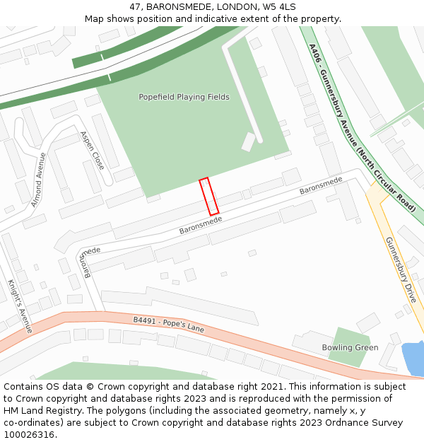 47, BARONSMEDE, LONDON, W5 4LS: Location map and indicative extent of plot