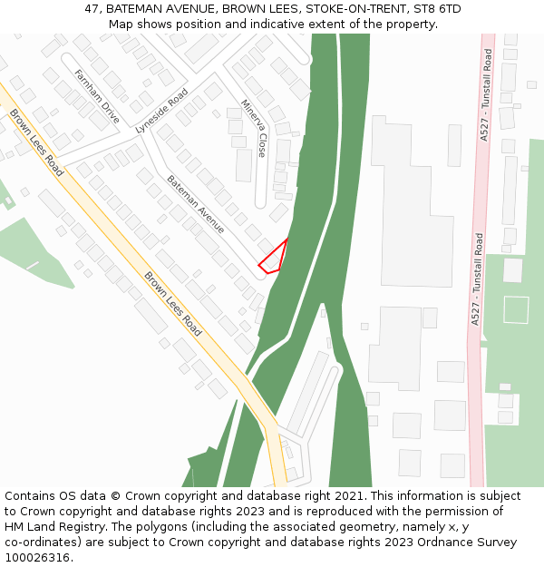 47, BATEMAN AVENUE, BROWN LEES, STOKE-ON-TRENT, ST8 6TD: Location map and indicative extent of plot