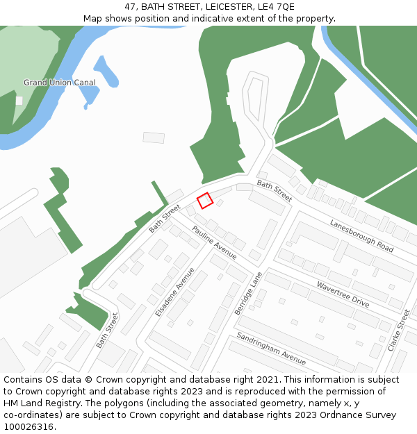 47, BATH STREET, LEICESTER, LE4 7QE: Location map and indicative extent of plot