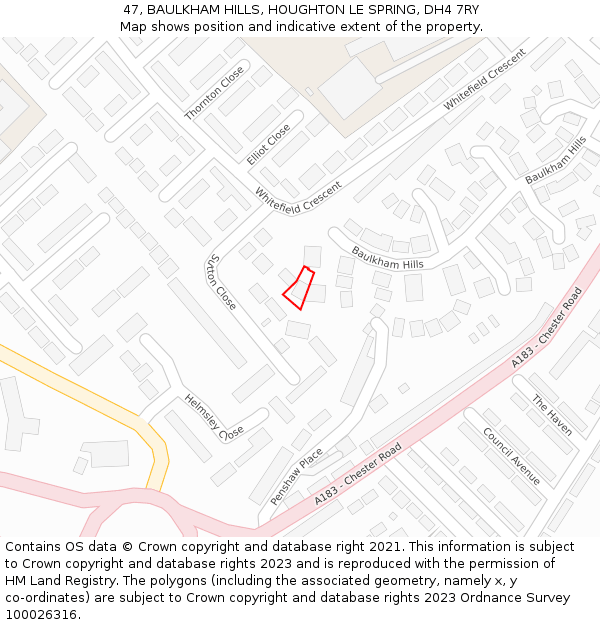 47, BAULKHAM HILLS, HOUGHTON LE SPRING, DH4 7RY: Location map and indicative extent of plot