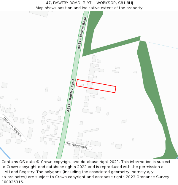 47, BAWTRY ROAD, BLYTH, WORKSOP, S81 8HJ: Location map and indicative extent of plot