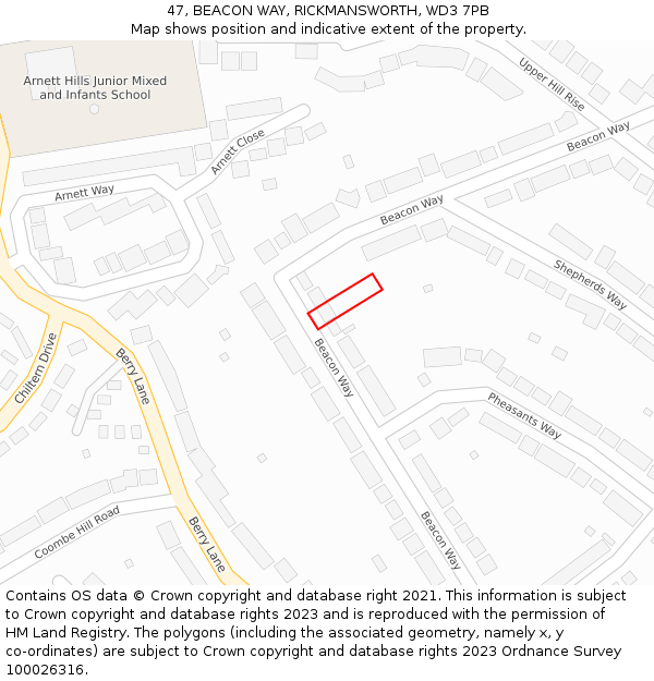 47, BEACON WAY, RICKMANSWORTH, WD3 7PB: Location map and indicative extent of plot