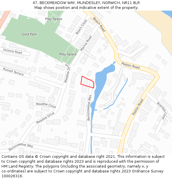 47, BECKMEADOW WAY, MUNDESLEY, NORWICH, NR11 8LR: Location map and indicative extent of plot