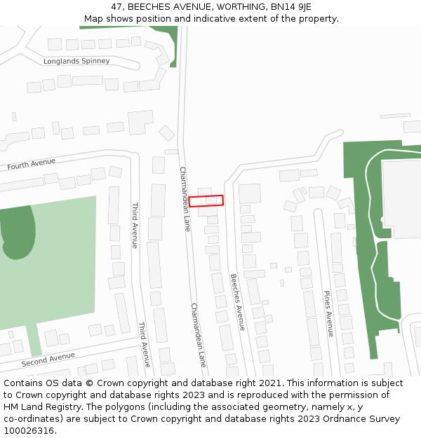 47, BEECHES AVENUE, WORTHING, BN14 9JE: Location map and indicative extent of plot