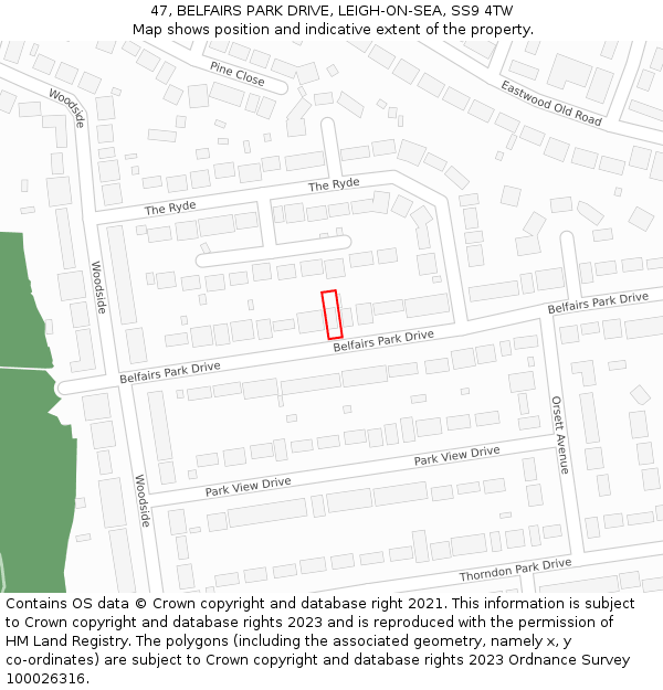 47, BELFAIRS PARK DRIVE, LEIGH-ON-SEA, SS9 4TW: Location map and indicative extent of plot