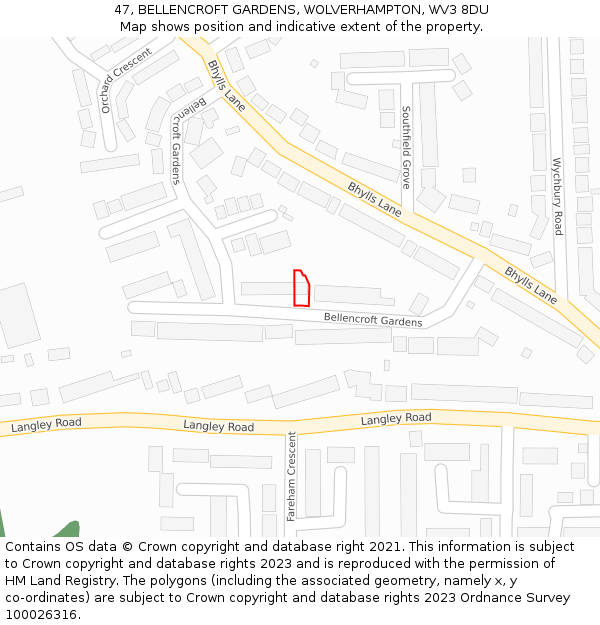 47, BELLENCROFT GARDENS, WOLVERHAMPTON, WV3 8DU: Location map and indicative extent of plot