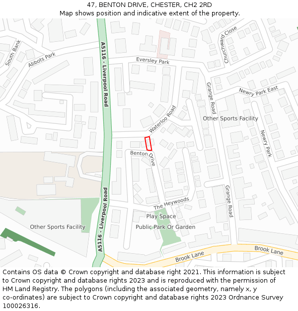 47, BENTON DRIVE, CHESTER, CH2 2RD: Location map and indicative extent of plot