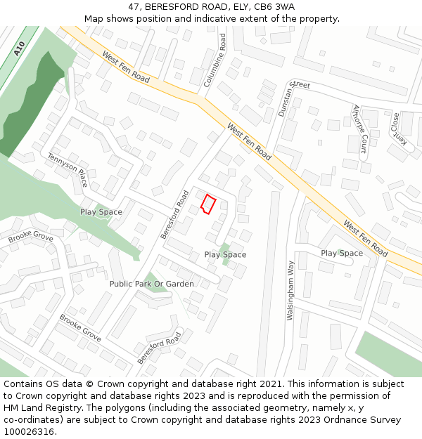 47, BERESFORD ROAD, ELY, CB6 3WA: Location map and indicative extent of plot