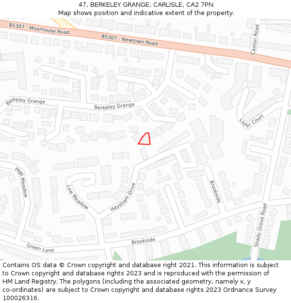 47, BERKELEY GRANGE, CARLISLE, CA2 7PN: Location map and indicative extent of plot