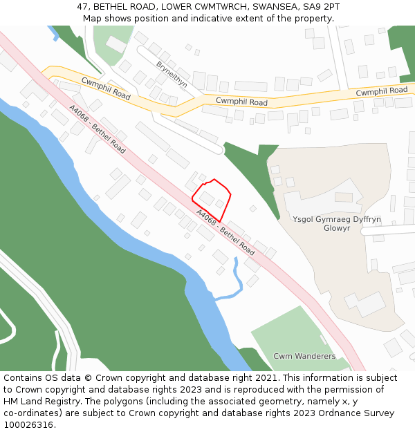 47, BETHEL ROAD, LOWER CWMTWRCH, SWANSEA, SA9 2PT: Location map and indicative extent of plot