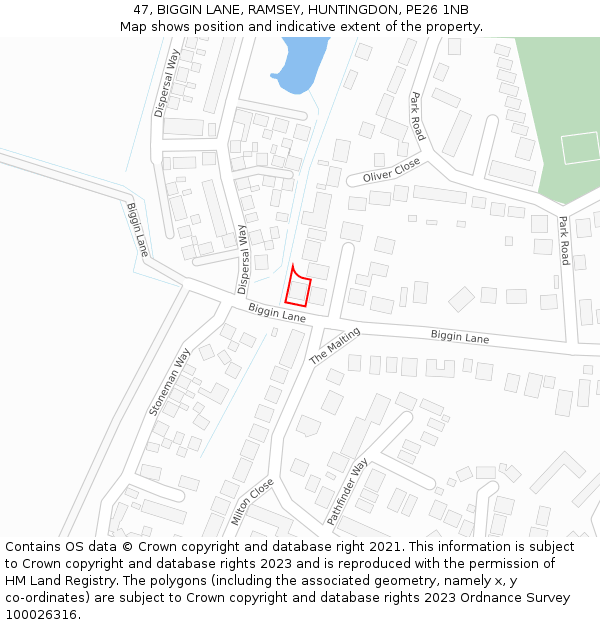 47, BIGGIN LANE, RAMSEY, HUNTINGDON, PE26 1NB: Location map and indicative extent of plot