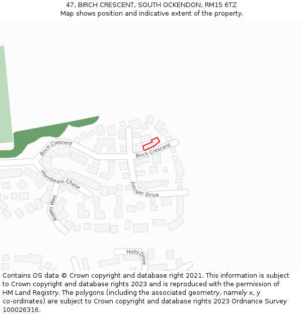 47, BIRCH CRESCENT, SOUTH OCKENDON, RM15 6TZ: Location map and indicative extent of plot