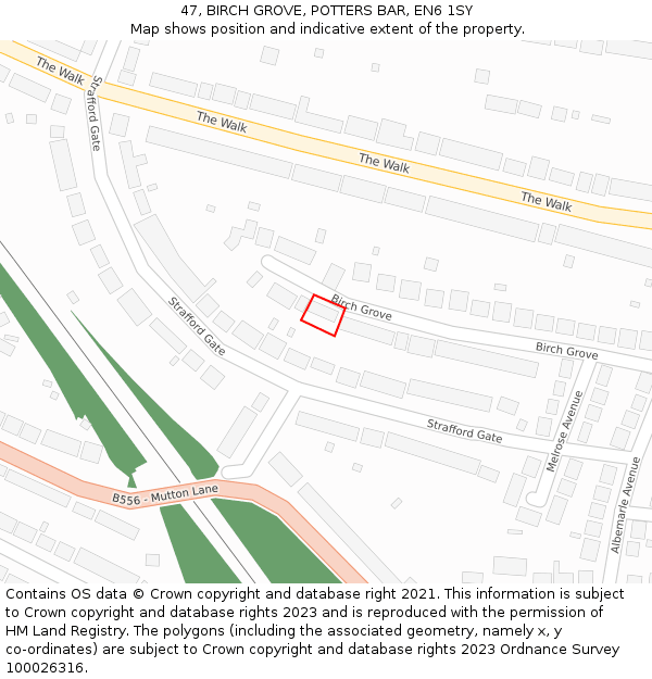 47, BIRCH GROVE, POTTERS BAR, EN6 1SY: Location map and indicative extent of plot