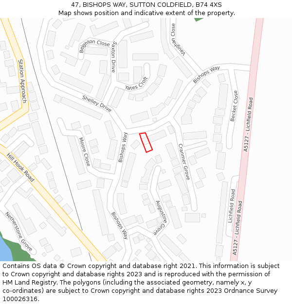 47, BISHOPS WAY, SUTTON COLDFIELD, B74 4XS: Location map and indicative extent of plot