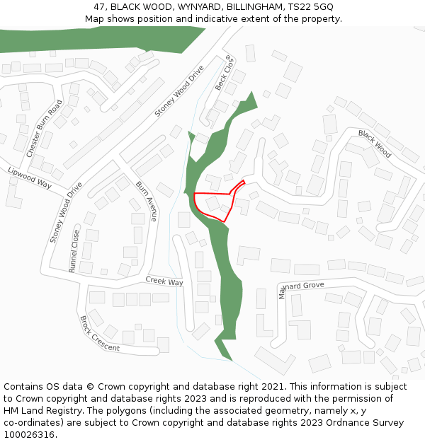 47, BLACK WOOD, WYNYARD, BILLINGHAM, TS22 5GQ: Location map and indicative extent of plot