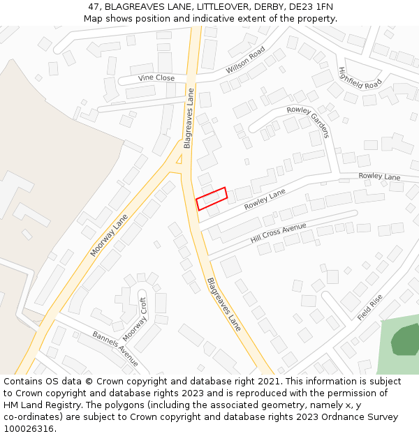 47, BLAGREAVES LANE, LITTLEOVER, DERBY, DE23 1FN: Location map and indicative extent of plot