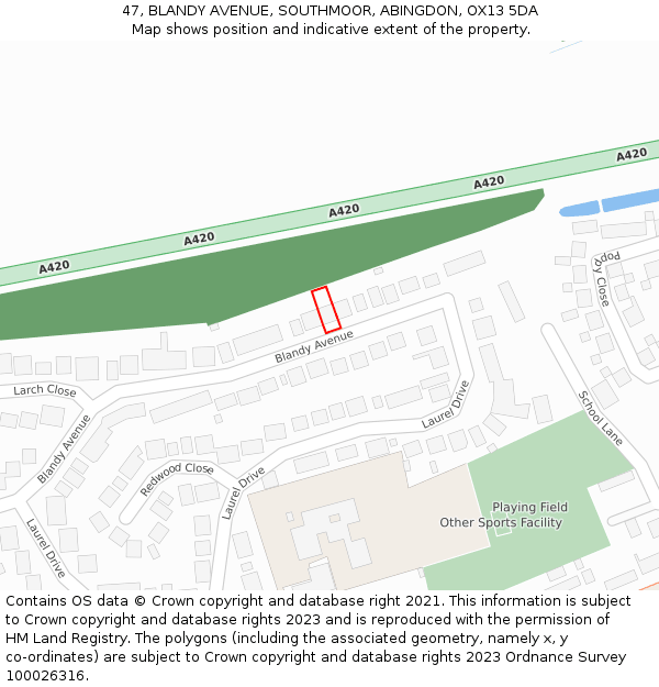 47, BLANDY AVENUE, SOUTHMOOR, ABINGDON, OX13 5DA: Location map and indicative extent of plot