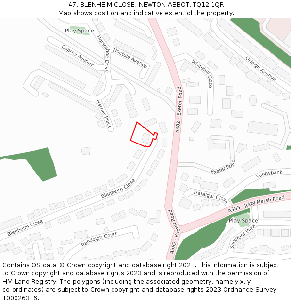 47, BLENHEIM CLOSE, NEWTON ABBOT, TQ12 1QR: Location map and indicative extent of plot