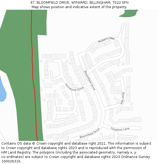 47, BLOOMFIELD DRIVE, WYNYARD, BILLINGHAM, TS22 5FN: Location map and indicative extent of plot