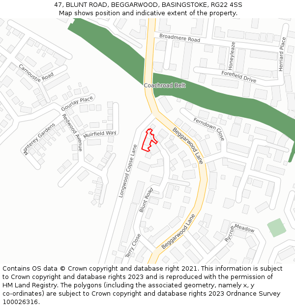 47, BLUNT ROAD, BEGGARWOOD, BASINGSTOKE, RG22 4SS: Location map and indicative extent of plot