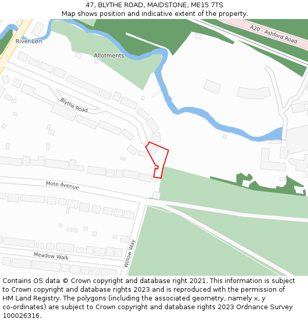 47, BLYTHE ROAD, MAIDSTONE, ME15 7TS: Location map and indicative extent of plot
