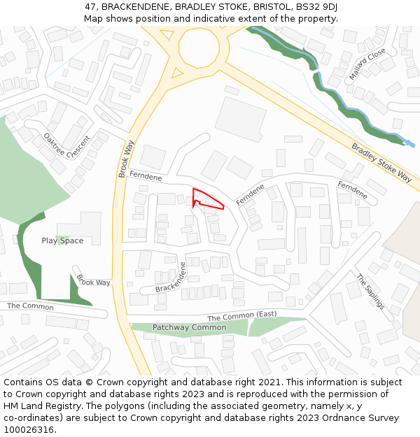 47, BRACKENDENE, BRADLEY STOKE, BRISTOL, BS32 9DJ: Location map and indicative extent of plot