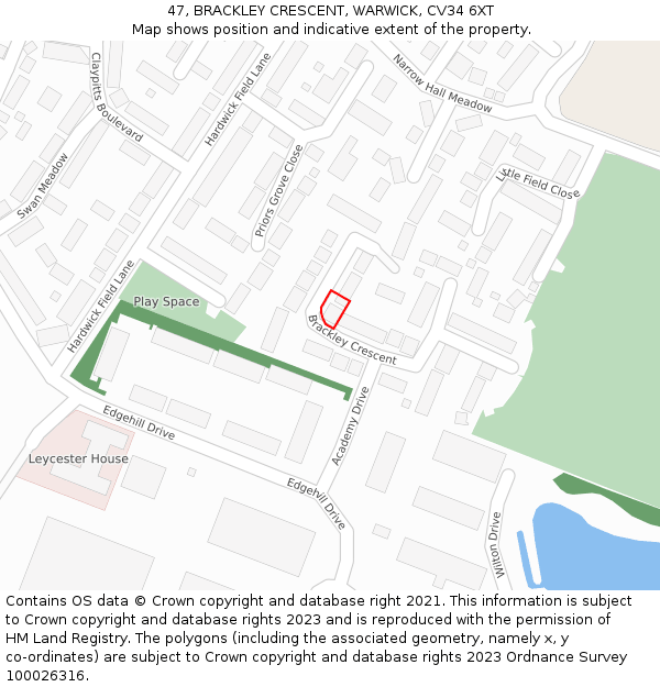 47, BRACKLEY CRESCENT, WARWICK, CV34 6XT: Location map and indicative extent of plot