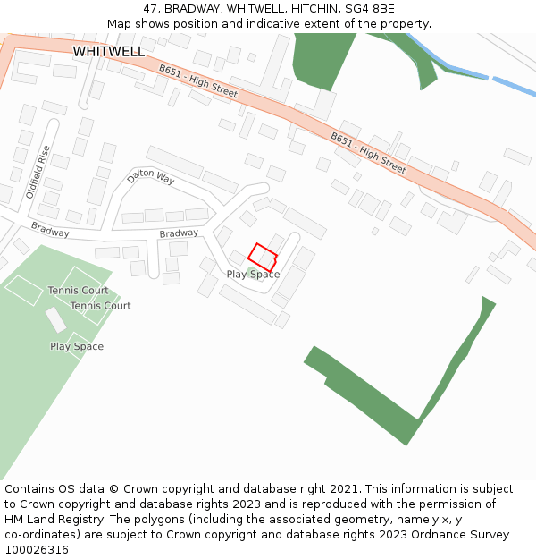 47, BRADWAY, WHITWELL, HITCHIN, SG4 8BE: Location map and indicative extent of plot