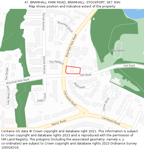 47, BRAMHALL PARK ROAD, BRAMHALL, STOCKPORT, SK7 3NN: Location map and indicative extent of plot