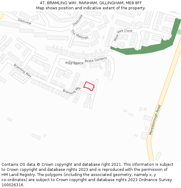 47, BRAMLING WAY, RAINHAM, GILLINGHAM, ME8 8FF: Location map and indicative extent of plot