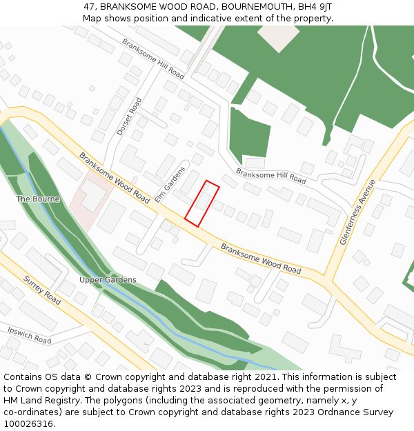 47, BRANKSOME WOOD ROAD, BOURNEMOUTH, BH4 9JT: Location map and indicative extent of plot